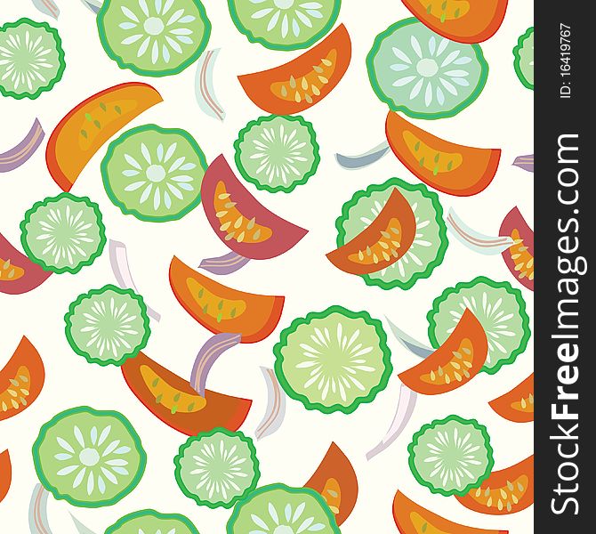 Cucumber and tomato seamless cartoon pattern