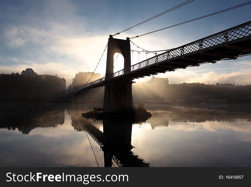 Footbridge in Lyon (France) with morning light. Footbridge in Lyon (France) with morning light