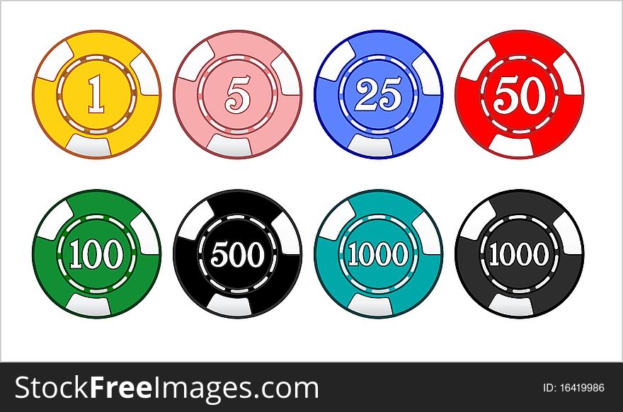 Illustration of casino chips isolated over white