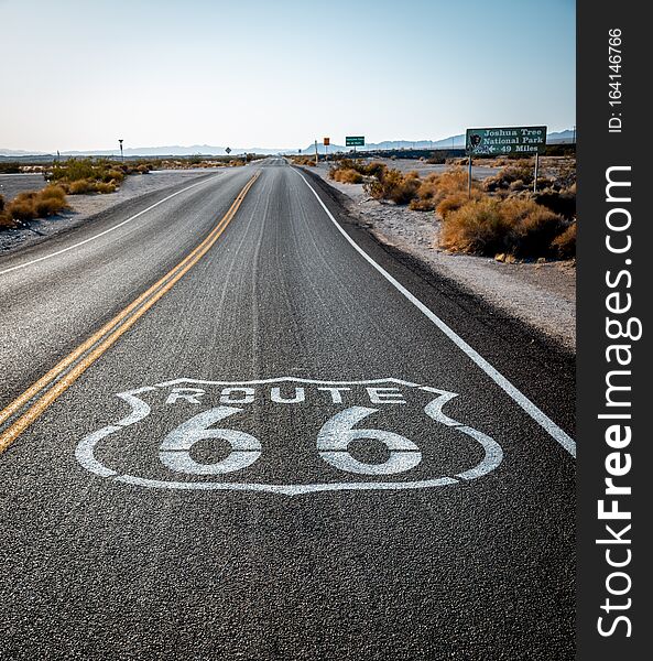 Route 66 Sign on the street. noon time high quality