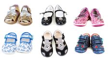 Collage From Six Pairs Baby Footwear Stock Images Collage From Six Pairs Baby Footwear Stock Images
