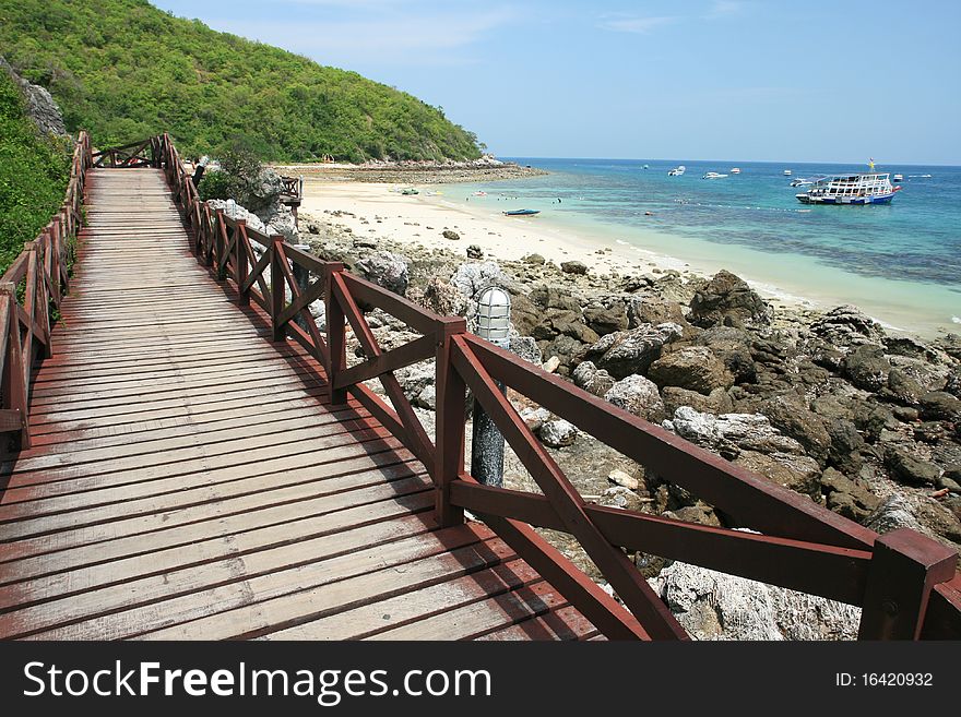 Wood bridge in Larn island, East of Thailand