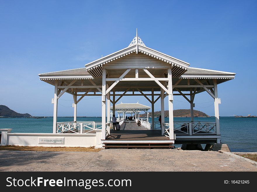 Pavilion and sea in Sri Chang island, East of Thailand