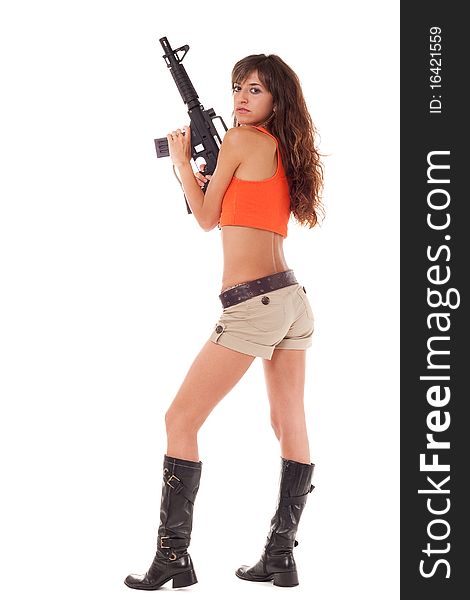 Image of a posing girl with a rifle. Image of a posing girl with a rifle