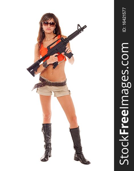 Image of a posing girl with a rifle. Image of a posing girl with a rifle