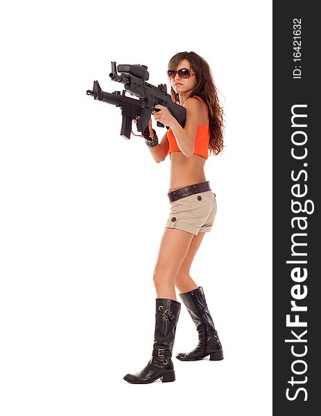 Image of a posing girl with a rifles. Image of a posing girl with a rifles