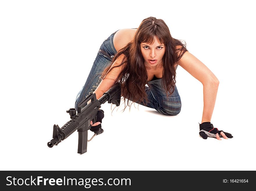 Image of a posing girl with a rifle. Image of a posing girl with a rifle