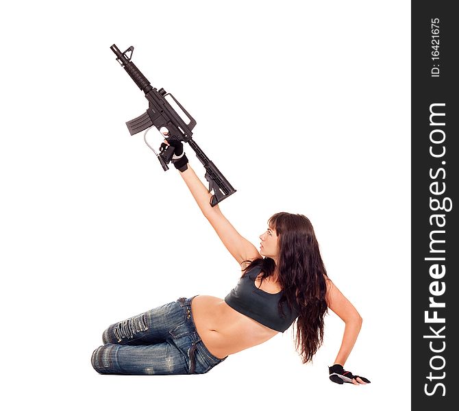 Image of a posing girl with a rifle. Image of a posing girl with a rifle