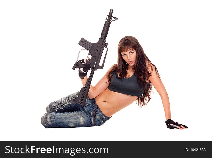 Image of a posing girl with a rifle. Image of a posing girl with a rifle