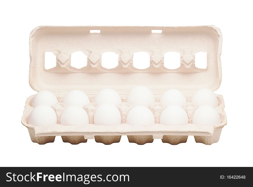 White Eggs In Box Isolated On White