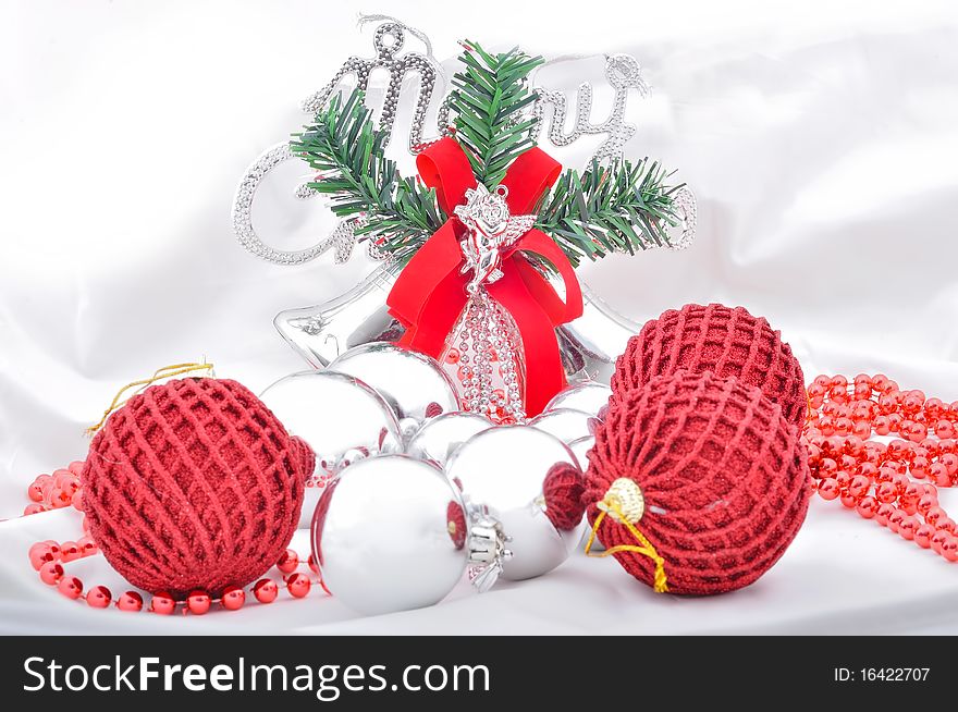 Christmas balls with decoration over white