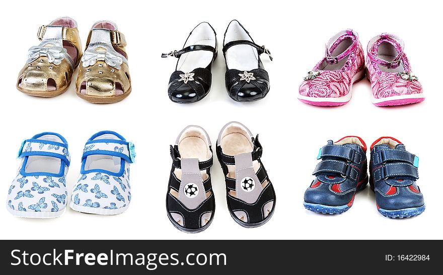 Collage From Six Pairs Baby Footwear