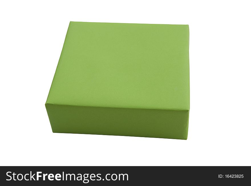 Green gift box as white isolate background