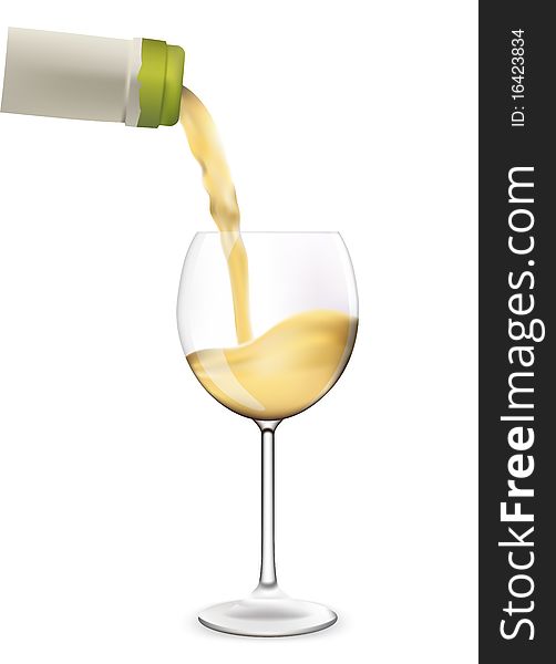 White Wine Pouring Into Wine Glass.