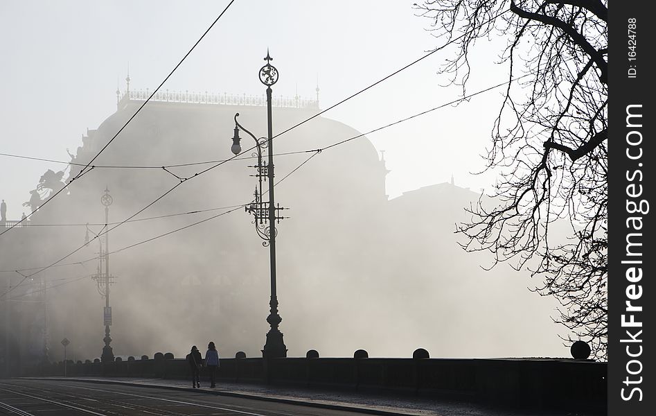 Morning fog in Prague, The National Theatre, October 2010. Morning fog in Prague, The National Theatre, October 2010.