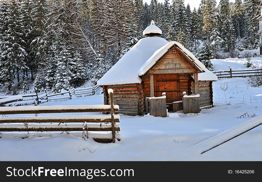 Wooden house in rural locality. Wooden house in rural locality