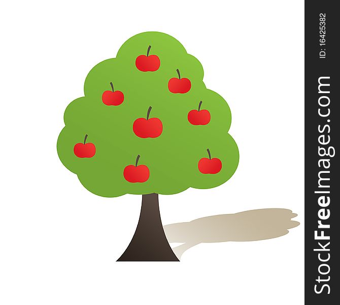 Abstract  tree with red apple. Vector