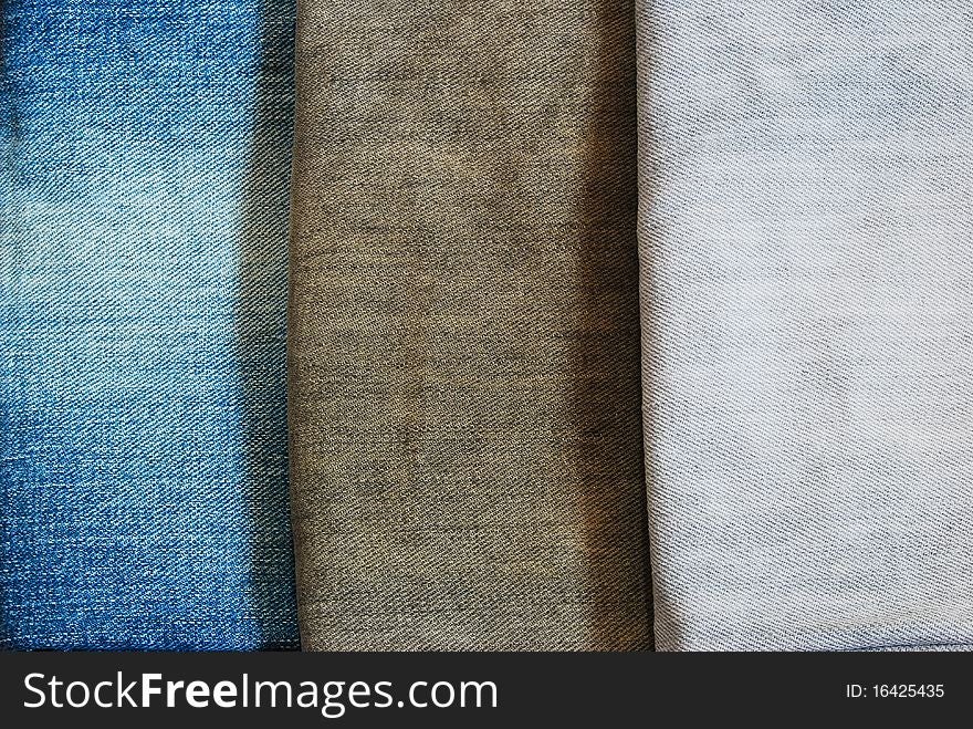 Three color jeans pile texture background picture. Three color jeans pile texture background picture