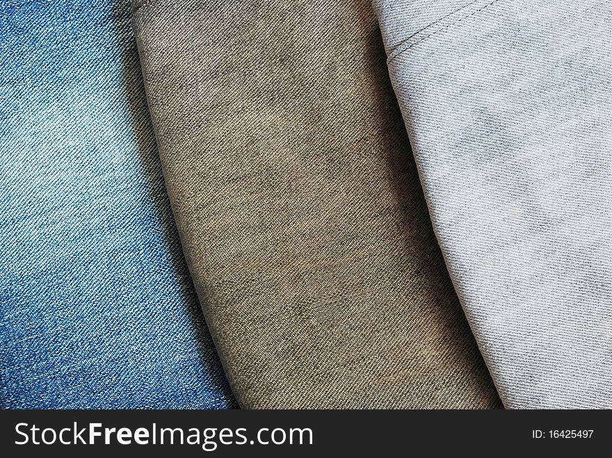 Three color jeans pile texture background picture. Three color jeans pile texture background picture