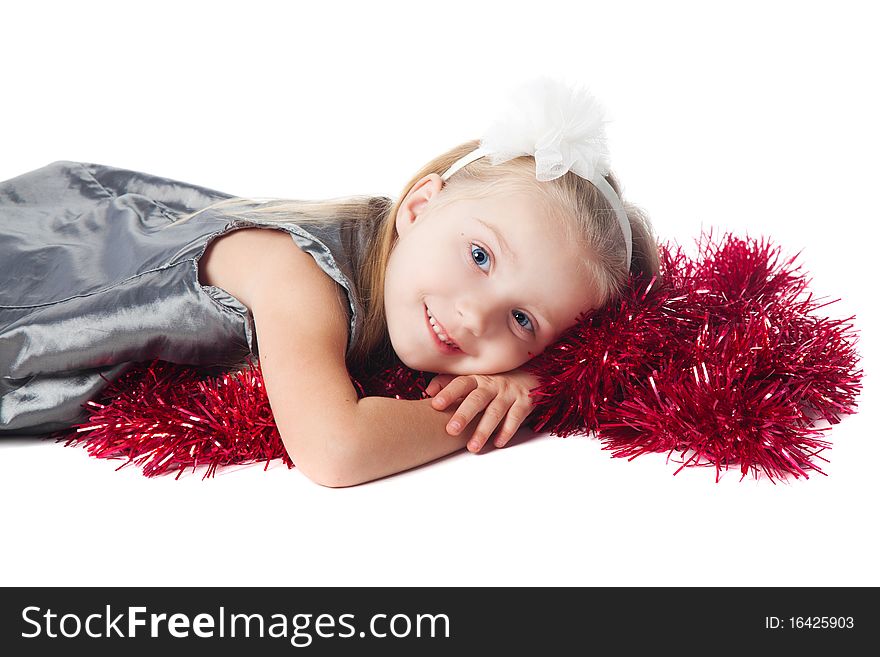Smiling  Little Girl With Red Decoration