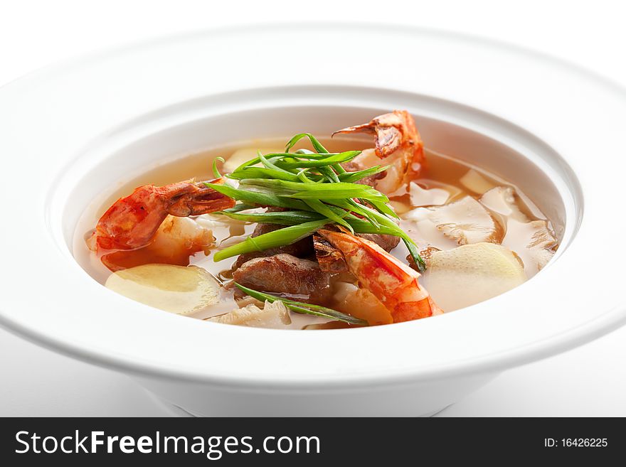 Spicy Soup with Pork (or Chicken) Slice, Shrimps and VegetablesSlice, Shrimps and Vegetables Slice, Shrimps and Vegetables