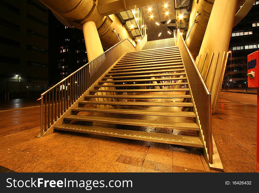 Stairway to elevated railway station at night. Stairway to elevated railway station at night