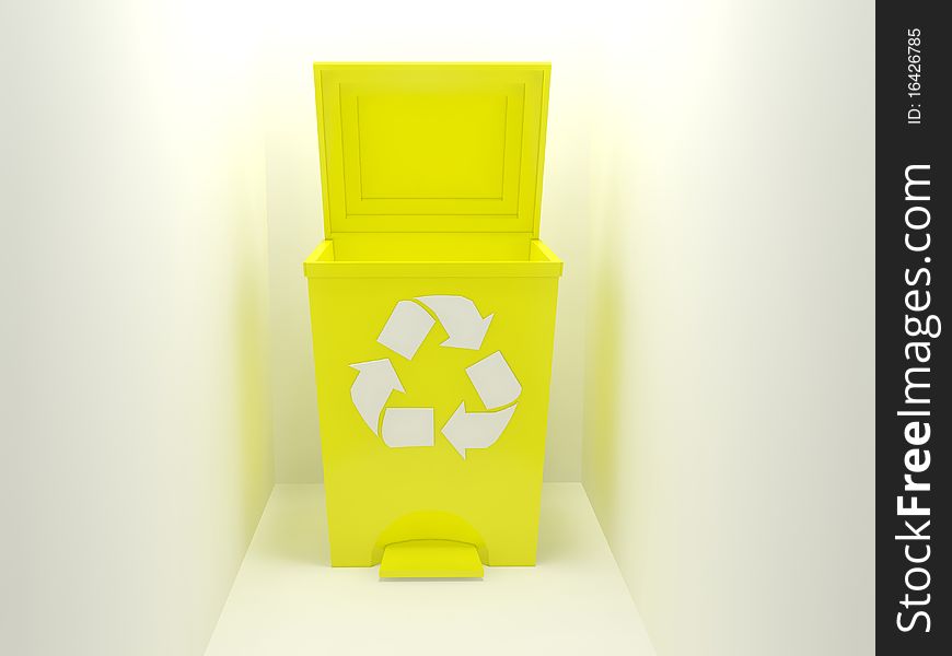 Recycle bin, yellow material over white background. Recycle bin, yellow material over white background