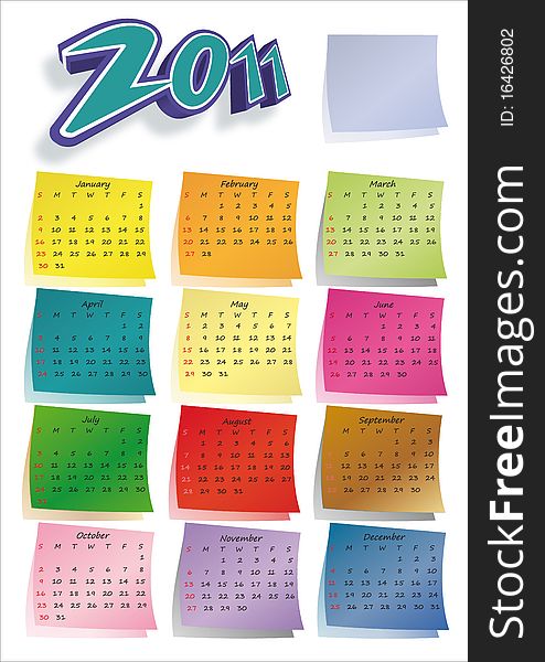 Colorful Post-it Calendar 2011