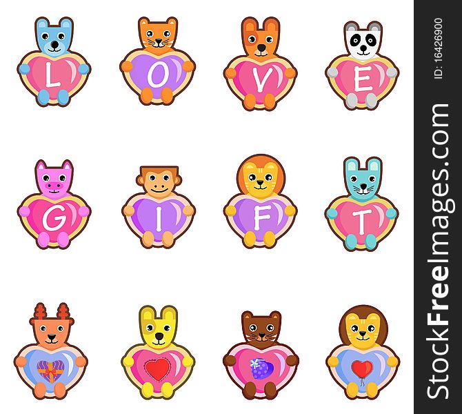 Set of cute animals with messages vector