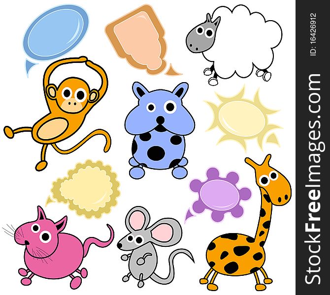 Set of cute animals with talking bubble vector