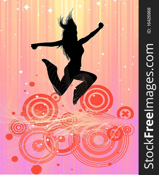 Jumping woman and retro style design vector