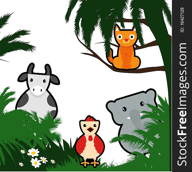 Set of cute animals  background vector