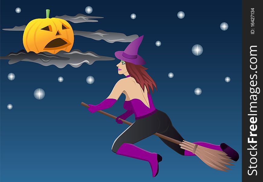 Beautiful Witch On Broom