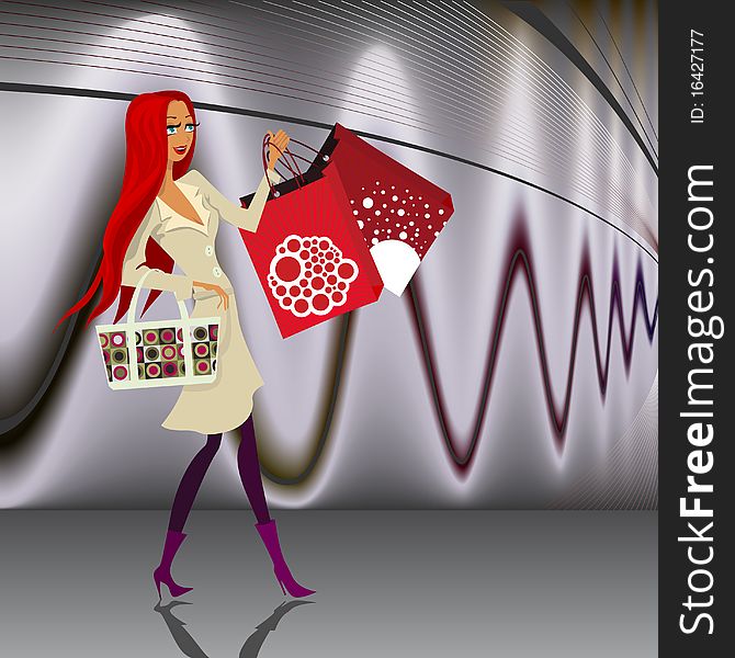 Shopping woman and background vector