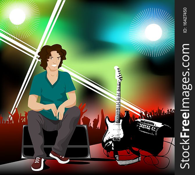 Guitarist and concert  background vector