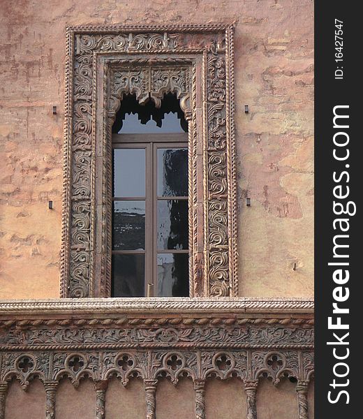 Renaissance carved stone window casing - Italy, vertical orientation. Renaissance carved stone window casing - Italy, vertical orientation