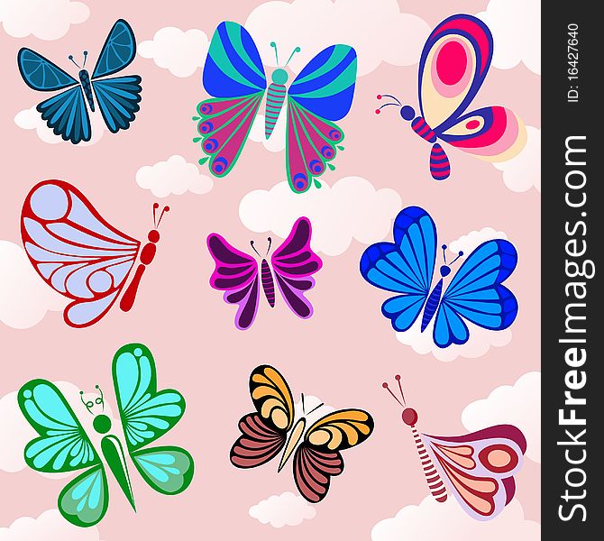 Set of butterfly background vector