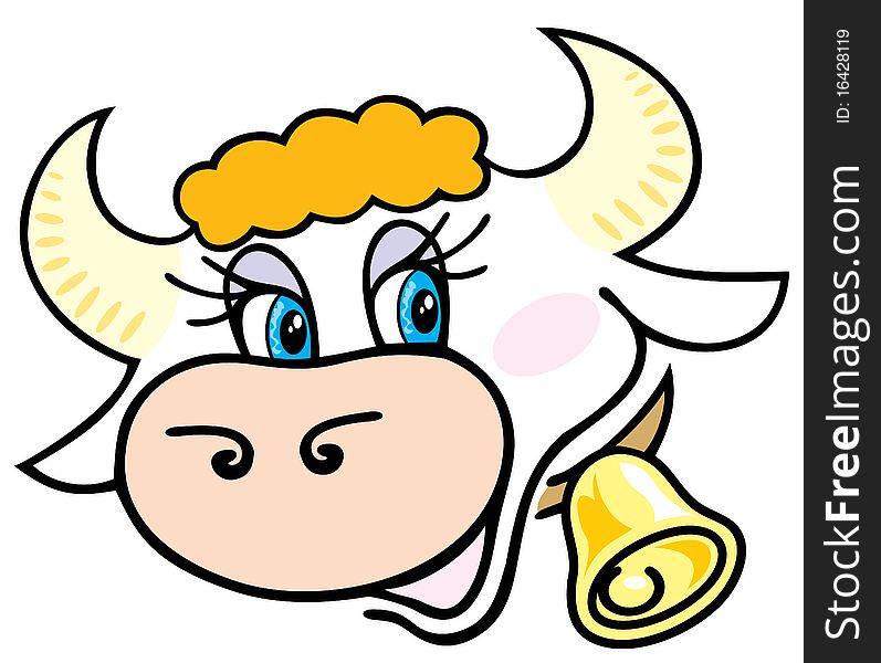 Portrait of a white cow with beautiful eyes. Illustration.