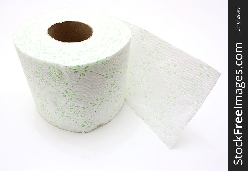 White roll of toilet paper isolated on white material;