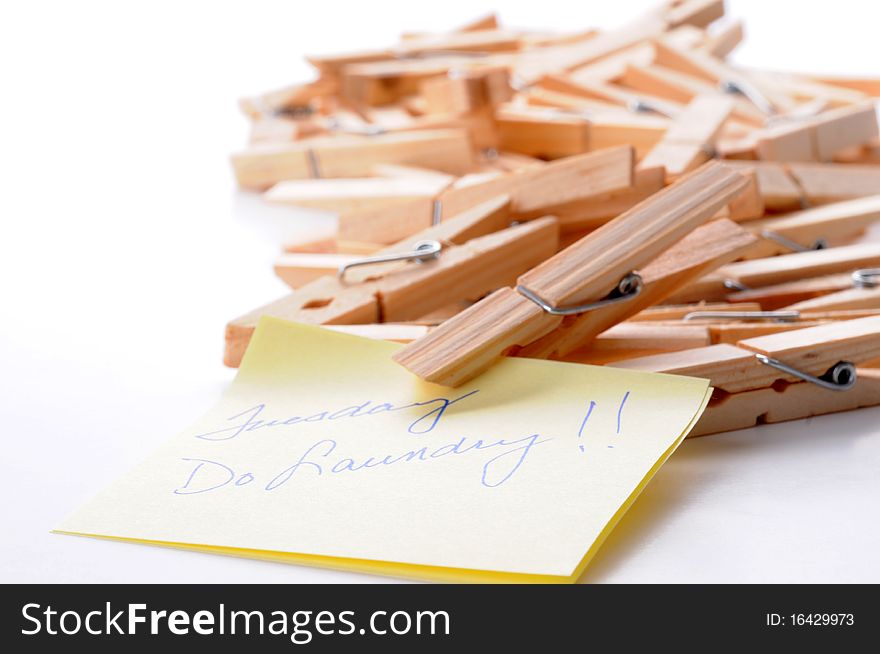 Note attached to clothespin as a reminder. Note attached to clothespin as a reminder.