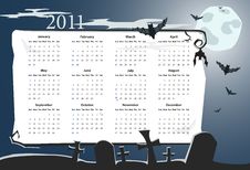 Vector Halloween Calendar 2011 With Cemetery Royalty Free Stock Images