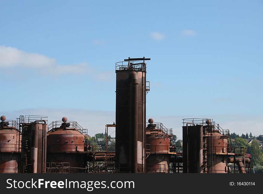 Old industrial gasworks that is now a city park at Seattle Washington USA. Old industrial gasworks that is now a city park at Seattle Washington USA.