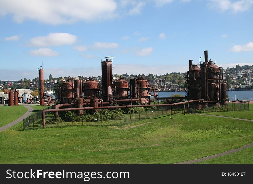 Historic industrial landmark that is now a park along the shore of Lake Union at Seattle, Washington USA. Historic industrial landmark that is now a park along the shore of Lake Union at Seattle, Washington USA.