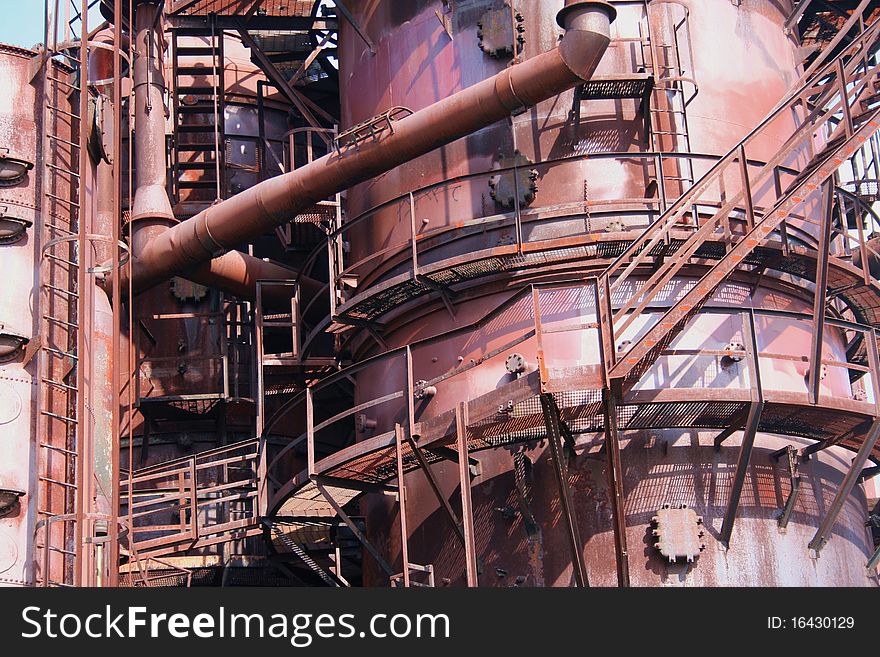 Detail of historic old industrial gasworks at Seattle Washington park.