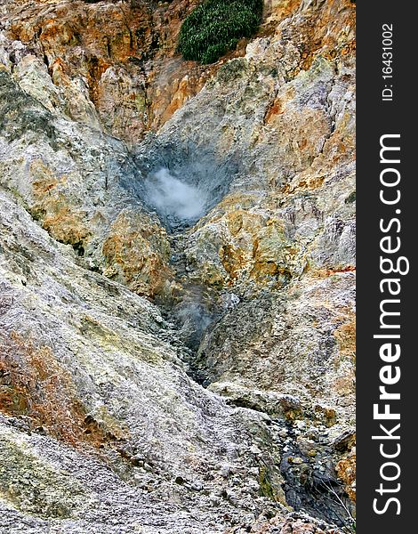 A geothermal steam vent in the Sulphur Springs area  of St. Lucia