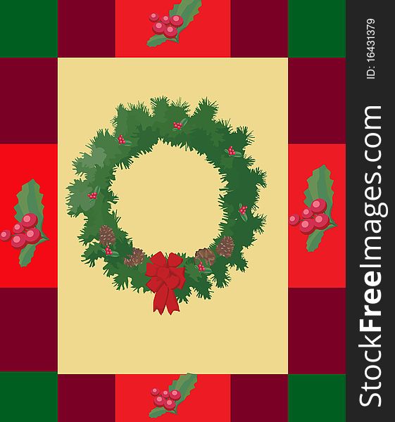Christmas card abstract with wreath in middle. Christmas card abstract with wreath in middle.