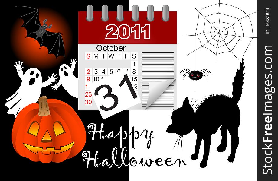 Halloween and icon calendar. vector.