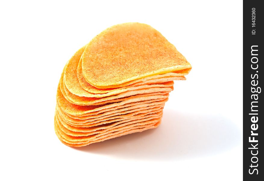 Potato chips on white background