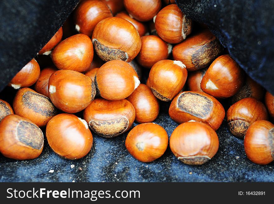 Close-up view of fried chestnuts in autumn