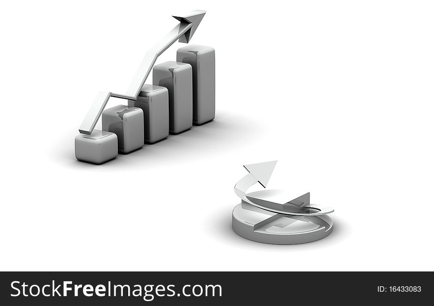 Business graph, diagram, chart graphic on a white background